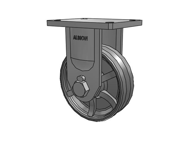 610 Series Top Plate Rigid Silver Enamel Paint Caster with 8 x 2.5 VG - Cast Iron V-Groove Wheel