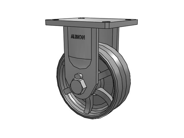 610 Series Top Plate Rigid Silver Enamel Paint Caster with 8 x 3 VG - Cast Iron V-Groove Wheel