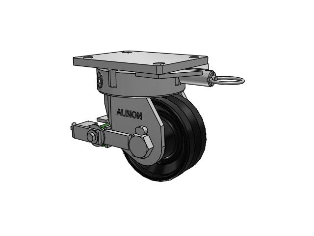 610 Series Top Plate Swivel Flat Black Paint Caster with 6 x 2.5 VM - Ductile V-Groove Wheel and Poly Cam Brake