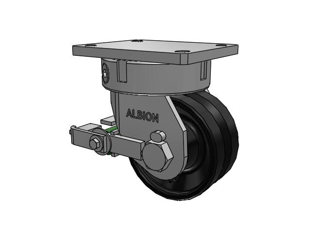610 Series Top Plate Swivel Flat Black Paint Caster with 6 x 3 VM - Ductile V-Groove Wheel and Poly Cam Brake