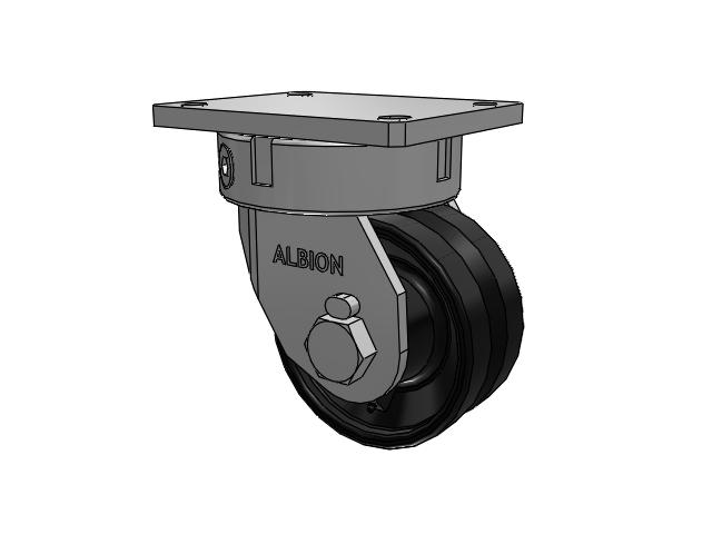 610 Series Top Plate Swivel Flat Black Paint Caster with 6 x 3 VM - Ductile V-Groove Wheel