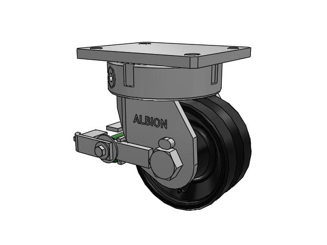 610 Series Top Plate Swivel Flat Black Paint Caster with 6 x 3 VM - Ductile V-Groove Wheel and Poly Cam Brake