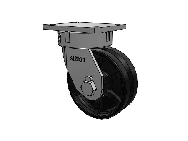 610 Series Top Plate Swivel Flat Black Paint Caster with 8 x 3 VM - Ductile V-Groove Wheel