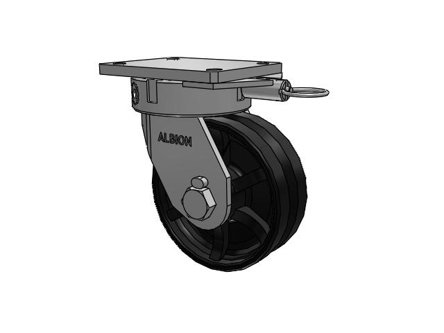 610 Series Top Plate Swivel Flat Black Paint Caster with 8 x 3 VM - Ductile V-Groove Wheel