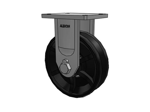 610 Series Top Plate Rigid Flat Black Paint Caster with 10 x 3 VM - Ductile V-Groove Wheel
