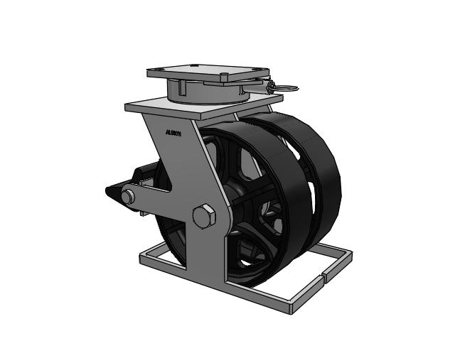 615 Series Top Plate Swivel Caster with 12 x 3.5 Black paint FM - Ductile Iron Flat Tread Wheel and Poly Lock Integrated Brake