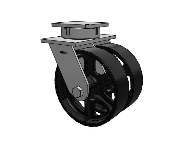 615 Series Top Plate Swivel Caster with 12 x 3.5 Black paint FM - Ductile Iron Flat Tread Wheel