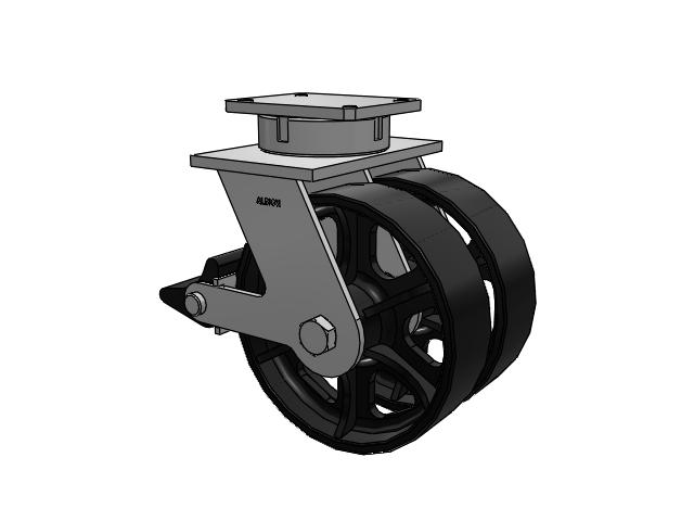 615 Series Top Plate Swivel Caster with 12 x 3.5 Black paint FM - Ductile Iron Flat Tread Wheel and Poly Lock Integrated Brake