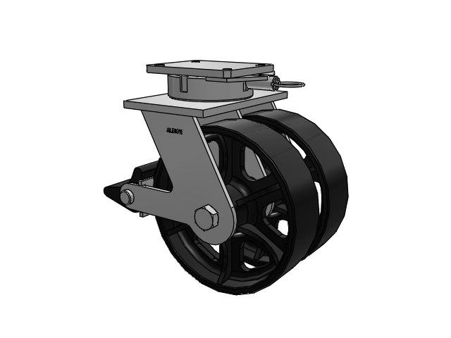 615 Series Top Plate Swivel Caster with 12 x 3.5 Black paint FM - Ductile Iron Flat Tread Wheel and Poly Lock Integrated Brake