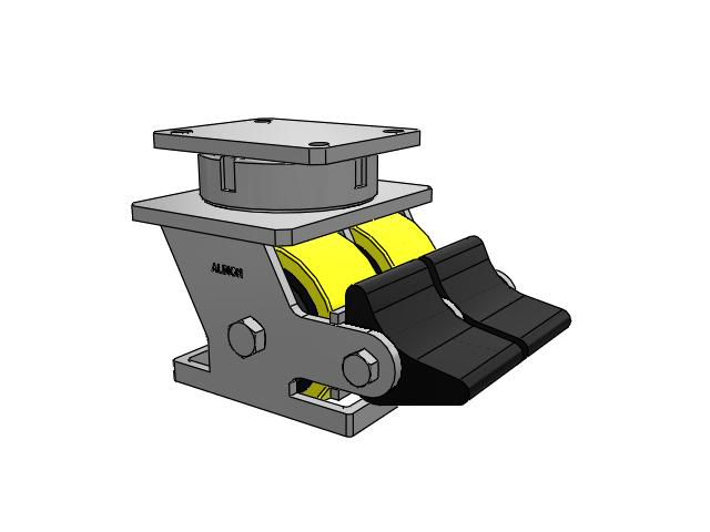 615 Series Top Plate Swivel Caster with 6 x 3 Yellow on black core PF - Polyurethane (Heavy Duty Cast Iron Core) Wheel and Poly Lock Integrated Brake
