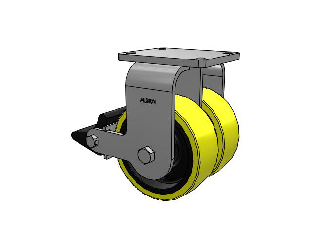 615 Series Top Plate Rigid Caster with 8 x 3 Yellow on black core PF - Polyurethane (Heavy Duty Cast Iron Core) Wheel and Poly Lock Integrated Brake