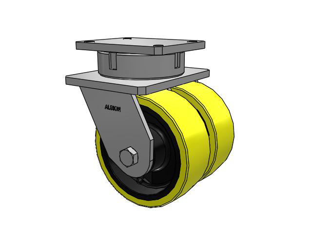 615 Series Top Plate Swivel Caster with 8 x 3 Yellow on black core PF - Polyurethane (Heavy Duty Cast Iron Core) Wheel