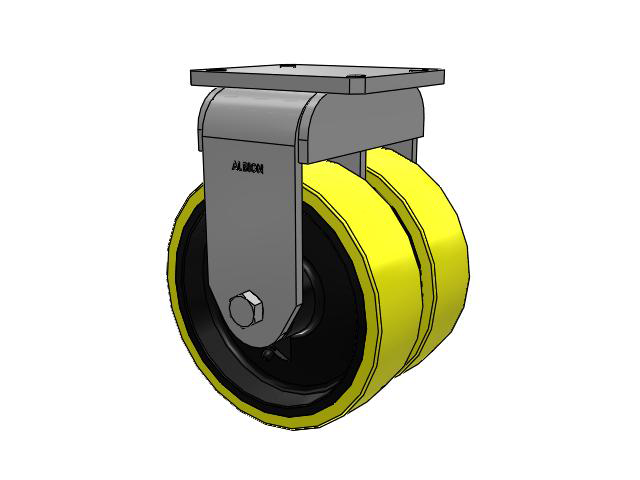 615 Series Top Plate Rigid Caster with 10 x 3 Yellow on black core PF - Polyurethane (Heavy Duty Cast Iron Core) Wheel