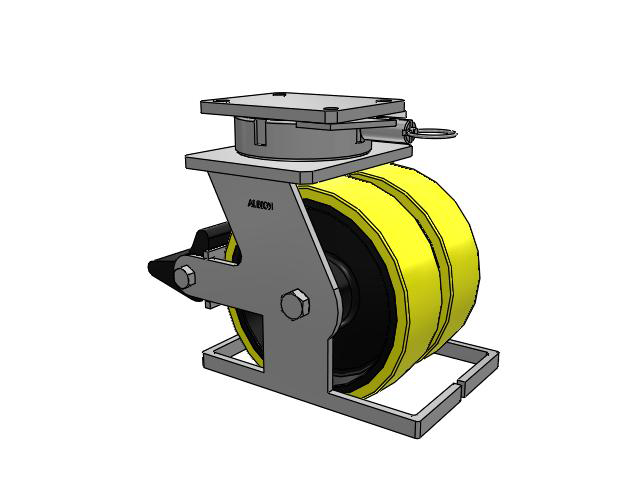615 Series Top Plate Swivel Caster with 10 x 3 Yellow on black core PF - Polyurethane (Heavy Duty Cast Iron Core) Wheel and Poly Lock Integrated Brake