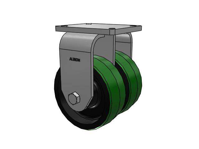 615 Series Top Plate Rigid Caster with 8 x 3 Green tread on black core PF - Polyurethane (Cast Iron Core) Wheel