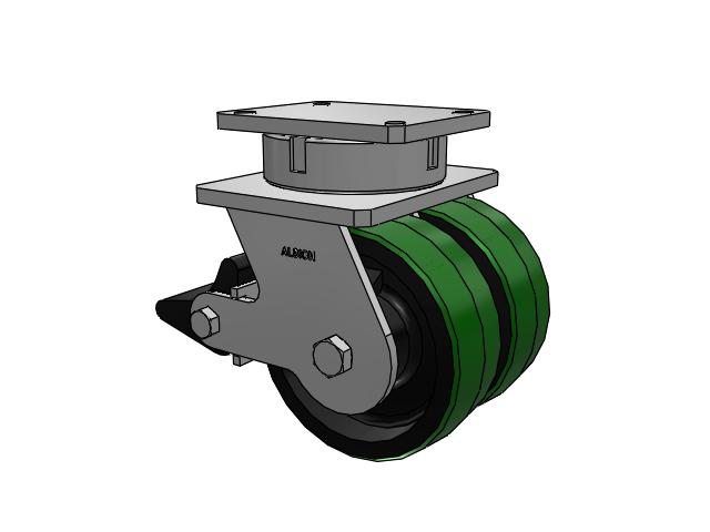 615 Series Top Plate Swivel Caster with 8 x 3 Green tread on black core PF - Polyurethane (Cast Iron Core) Wheel and Poly Lock Integrated Brake