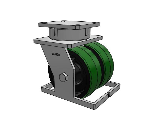 615 Series Top Plate Swivel Caster with 8 x 3 Green tread on black core PF - Polyurethane (Cast Iron Core) Wheel