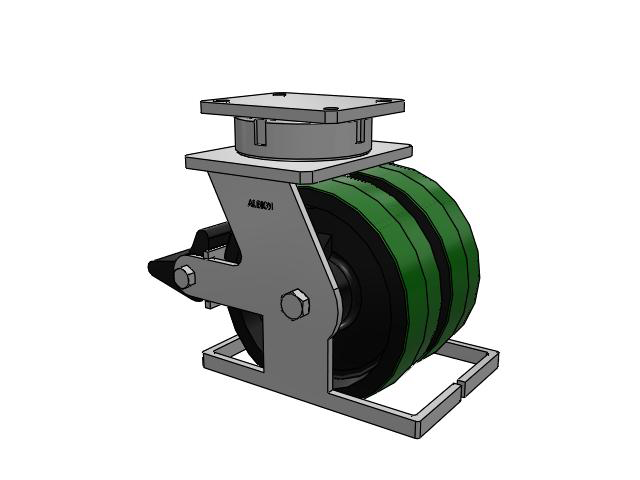 615 Series Top Plate Swivel Caster with 10 x 3 Green tread on black core PF - Polyurethane (Cast Iron Core) Wheel and Poly Lock Integrated Brake