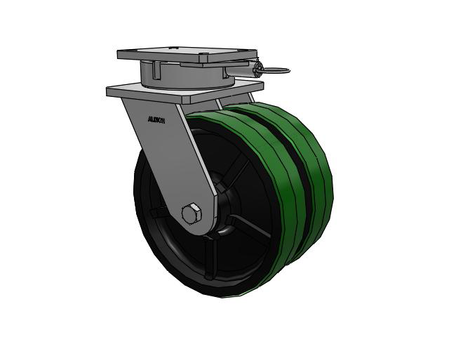 615 Series Top Plate Swivel Caster with 12 x 3 Green tread on black core PF - Polyurethane (Cast Iron Core) Wheel