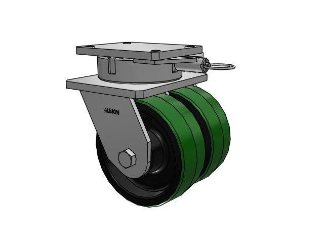 615 Series Top Plate Swivel Caster with 8 x 3 Green tread on black core PY - Polyurethane (Cast Iron Core) Wheel