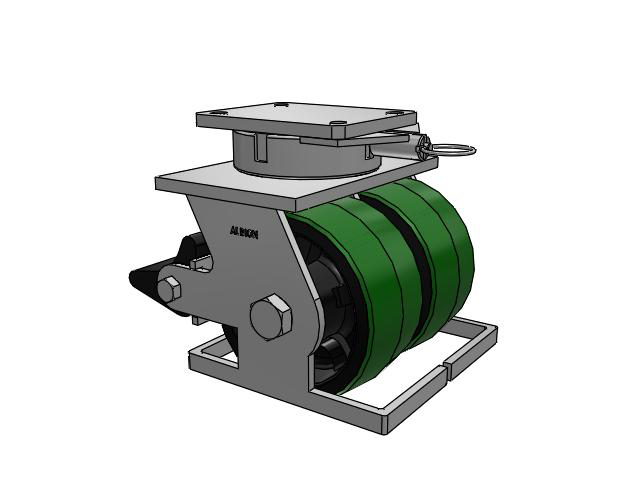 615 Series Top Plate Swivel Caster with 8 x 4 Green tread on black core PY - Polyurethane (Cast Iron Core) Wheel and Poly Lock Integrated Brake