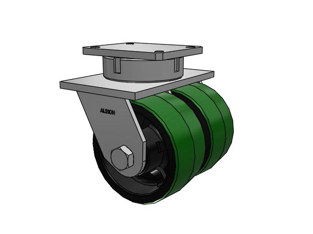 615 Series Top Plate Swivel Caster with 8 x 4 Green tread on black core PY - Polyurethane (Cast Iron Core) Wheel