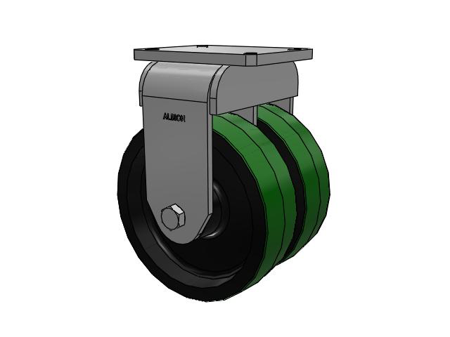 615 Series Top Plate Rigid Caster with 10 x 3 Green tread on black core PY - Polyurethane (Cast Iron Core) Wheel
