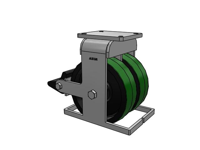 615 Series Top Plate Rigid Caster with 10 x 3 Green tread on black core PY - Polyurethane (Cast Iron Core) Wheel and Poly Lock Integrated Brake