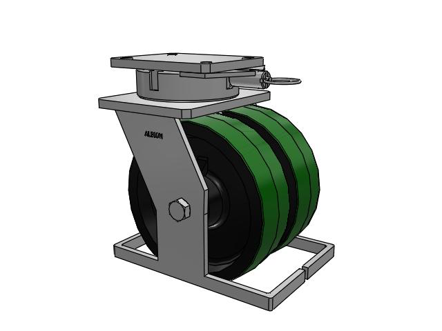 615 Series Top Plate Swivel Caster with 10 x 3 Green tread on black core PY - Polyurethane (Cast Iron Core) Wheel