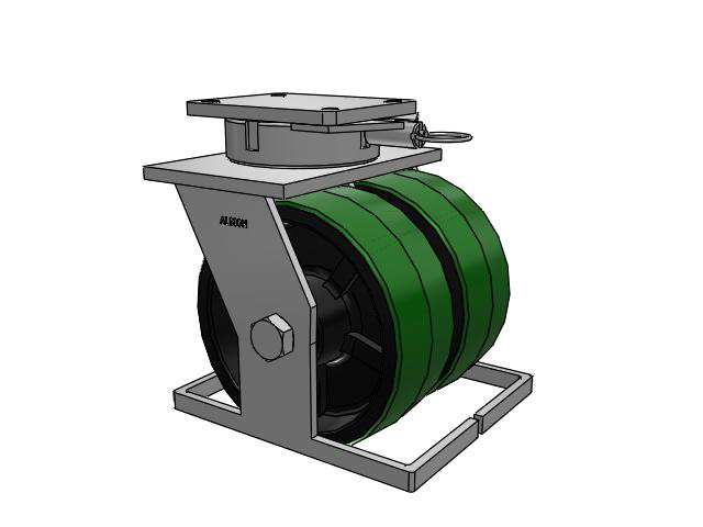 615 Series Top Plate Swivel Caster with 10 x 4 Green tread on black core PY - Polyurethane (Cast Iron Core) Wheel