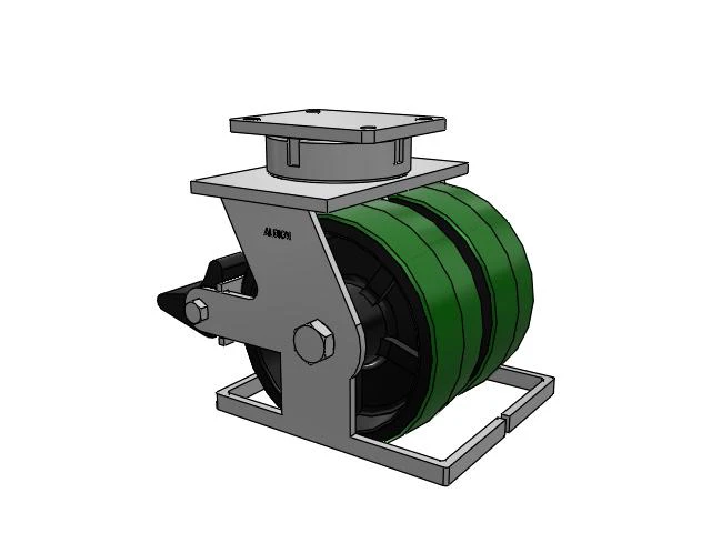 615 Series Top Plate Swivel Caster with 10 x 4 Green tread on black core PY - Polyurethane (Cast Iron Core) Wheel and Poly Lock Integrated Brake