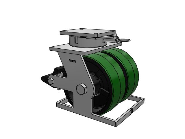615 Series Top Plate Swivel Caster with 10 x 4 Green tread on black core PY - Polyurethane (Cast Iron Core) Wheel and Poly Lock Integrated Brake
