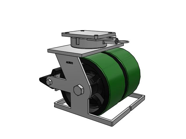 615 Series Top Plate Swivel Caster with 10 x 5 Green tread on black core PY - Polyurethane (Cast Iron Core) Wheel and Poly Lock Integrated Brake