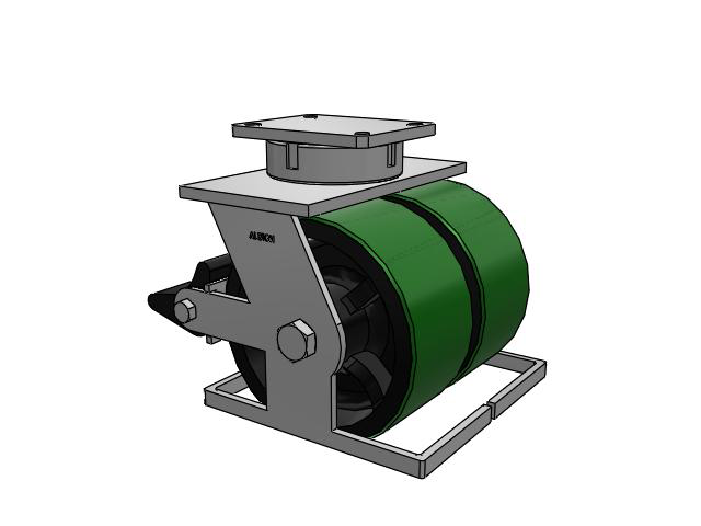 615 Series Top Plate Swivel Caster with 10 x 5 Green tread on black core PY - Polyurethane (Cast Iron Core) Wheel and Poly Lock Integrated Brake
