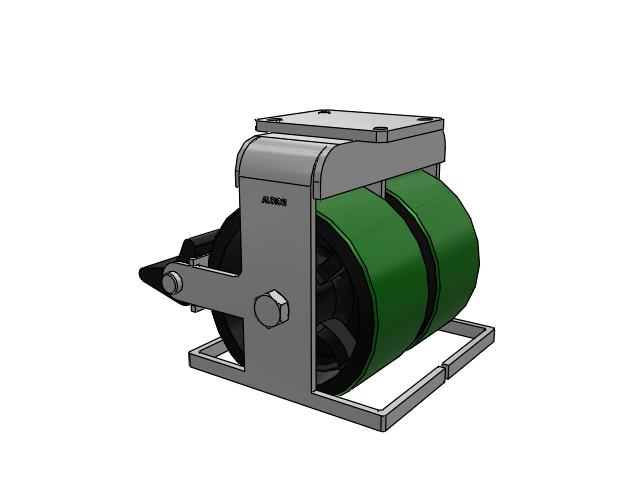615 Series Top Plate Rigid Caster with 10 x 5 Green tread on black core PY - Polyurethane (Cast Iron Core) Wheel and Poly Lock Integrated Brake