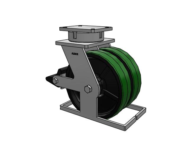 615 Series Top Plate Swivel Caster with 12 x 3 Green tread on black core PY - Polyurethane (Cast Iron Core) Wheel and Poly Lock Integrated Brake