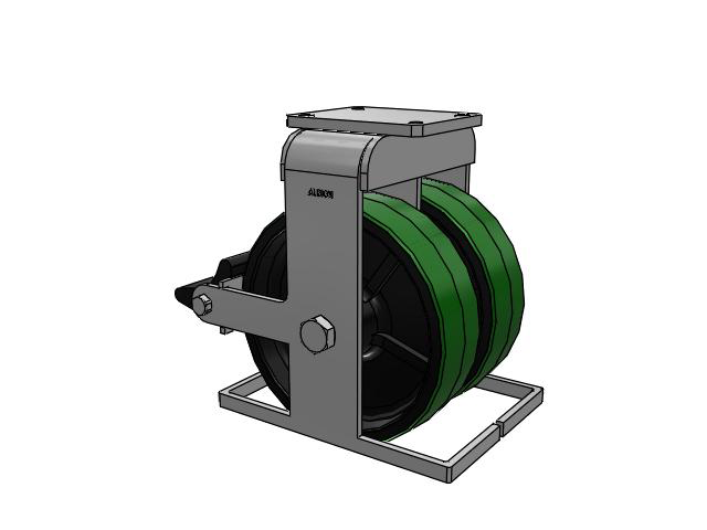615 Series Top Plate Rigid Caster with 12 x 3.5 Green tread on black core PY - Polyurethane (Cast Iron Core) Wheel and Poly Lock Integrated Brake