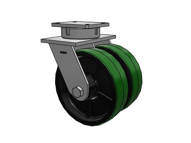 615 Series Top Plate Swivel Caster with 12 x 3.5 Green tread on black core PY - Polyurethane (Cast Iron Core) Wheel