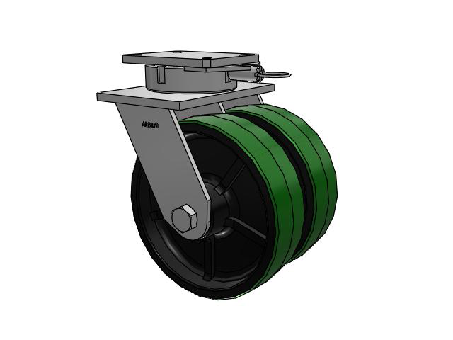 615 Series Top Plate Swivel Caster with 12 x 3.5 Green tread on black core PY - Polyurethane (Cast Iron Core) Wheel