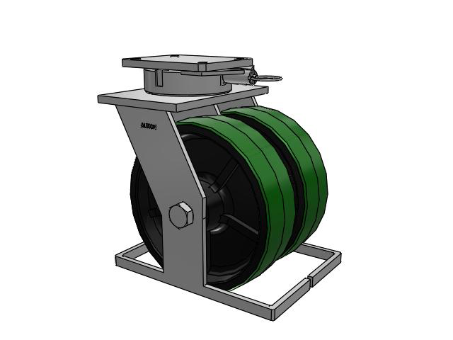 615 Series Top Plate Swivel Caster with 12 x 3.5 Green tread on black core PY - Polyurethane (Cast Iron Core) Wheel