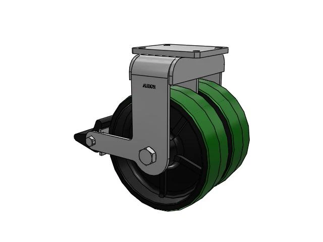 615 Series Top Plate Rigid Caster with 12 x 4 Green tread on black core PY - Polyurethane (Cast Iron Core) Wheel and Poly Lock Integrated Brake