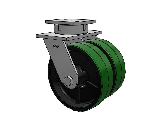 615 Series Top Plate Swivel Caster with 12 x 4 Green tread on black core PY - Polyurethane (Cast Iron Core) Wheel