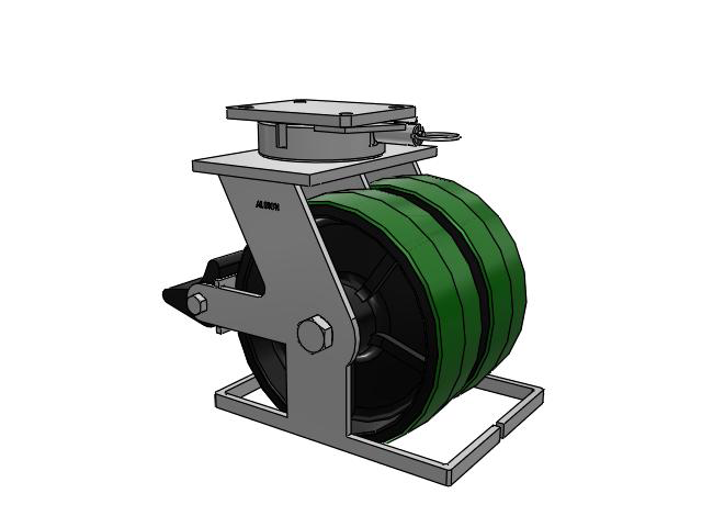 615 Series Top Plate Swivel Caster with 12 x 4 Green tread on black core PY - Polyurethane (Cast Iron Core) Wheel and Poly Lock Integrated Brake