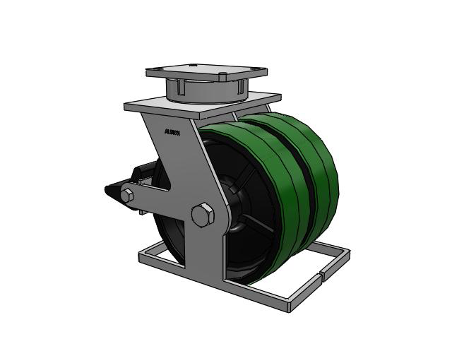 615 Series Top Plate Swivel Caster with 12 x 4 Green tread on black core PY - Polyurethane (Cast Iron Core) Wheel and Poly Lock Integrated Brake