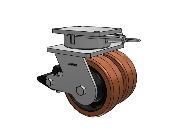 615 Series Top Plate Swivel Caster with 8 x 3 Brown TL - Phenolic (Laminated) Wheel and Poly Lock Integrated Brake