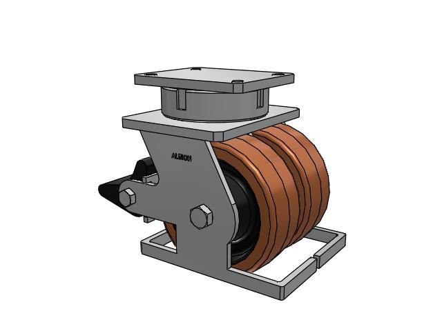 615 Series Top Plate Swivel Caster with 8 x 3 Brown TL - Phenolic (Laminated) Wheel and Poly Lock Integrated Brake