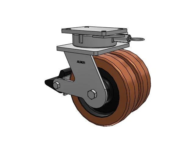 615 Series Top Plate Swivel Caster with 10 x 3 Brown TL - Phenolic (Laminated) Wheel and Poly Lock Integrated Brake