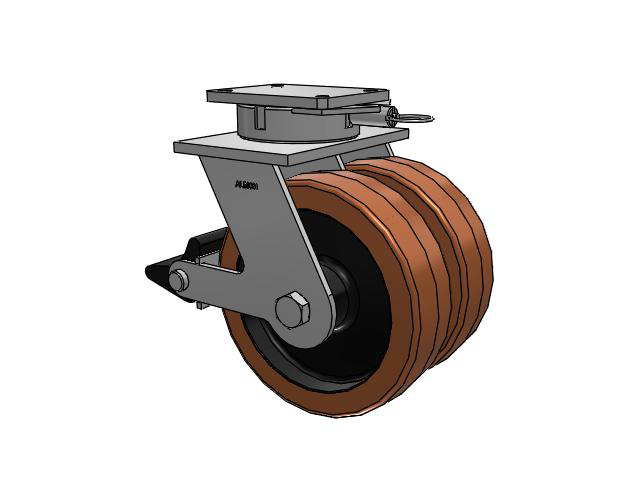 615 Series Top Plate Swivel Caster with 12 x 3.5 Brown TL - Phenolic (Laminated) Wheel and Poly Lock Integrated Brake