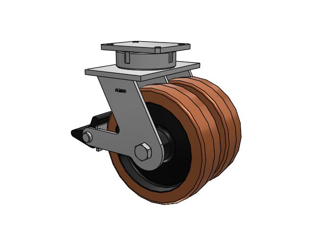 615 Series Top Plate Swivel Caster with 12 x 3.5 Brown TL - Phenolic (Laminated) Wheel and Poly Lock Integrated Brake