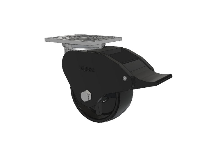 16 Series Top Plate Swivel Caster with 5 x 2 Black Polypropylene PB - Polypropylene Wheel and Total Lock Brake